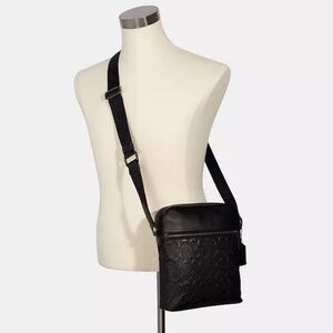 COACH HOUSTON LEATHER MESSENGER CROSSBODY BAG IN BLACK